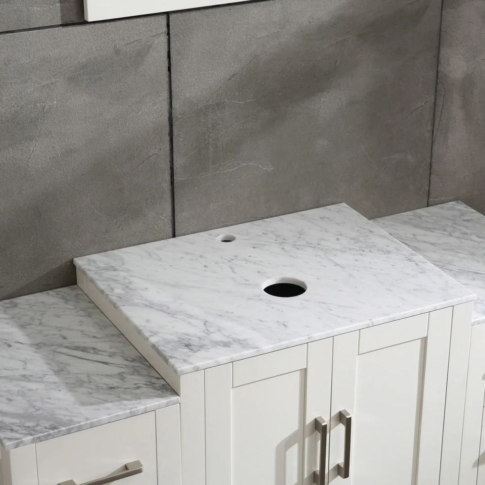 48" White/Gray Bathroom Vanity with Sink, Marble Pattern Top & Mirror