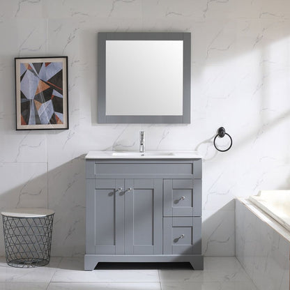 36 Inch Bathroom Vanity Gray Bathroom Vanities with Mirror Free Standing with 2 Soft Closing Doors