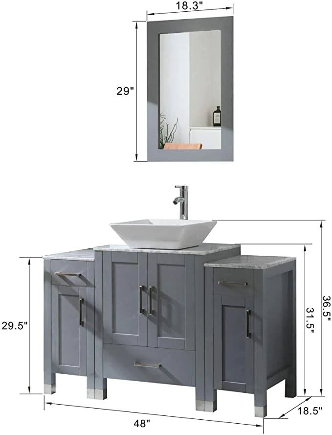 48" White/Gray Bathroom Vanity with Sink, Marble Pattern Top & Mirror