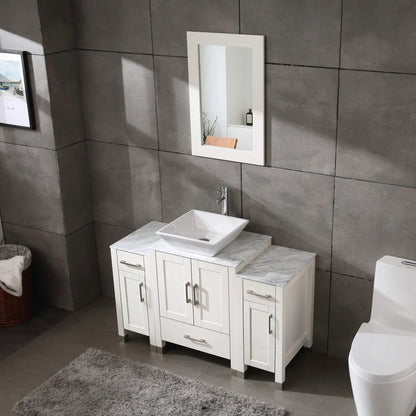 48" White/Gray Bathroom Vanity with Sink, Marble Pattern Top & Mirror