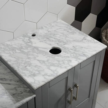 36" White/Gray Bathroom Vanity w/ Marble Pattern Top