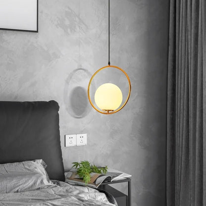 Ring Globe Single Pendant Light Glass Globe Contemporary Minimalist