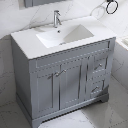 36 Inch Bathroom Vanity Gray Bathroom Vanities with Mirror Free Standing with 2 Soft Closing Doors