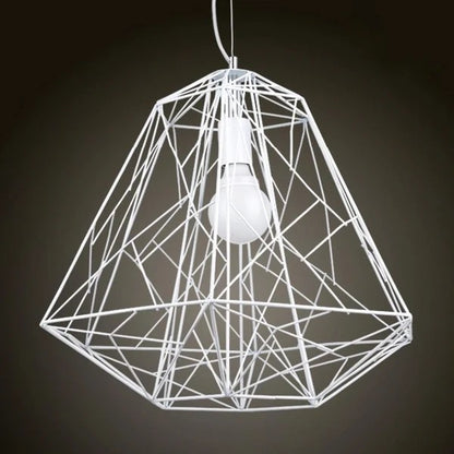 Modern Single-Light Geometric Metal Cage Ceiling Pendant Light in White