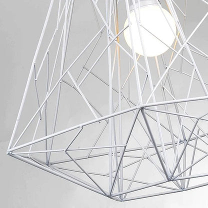 Modern Single-Light Geometric Metal Cage Ceiling Pendant Light in White