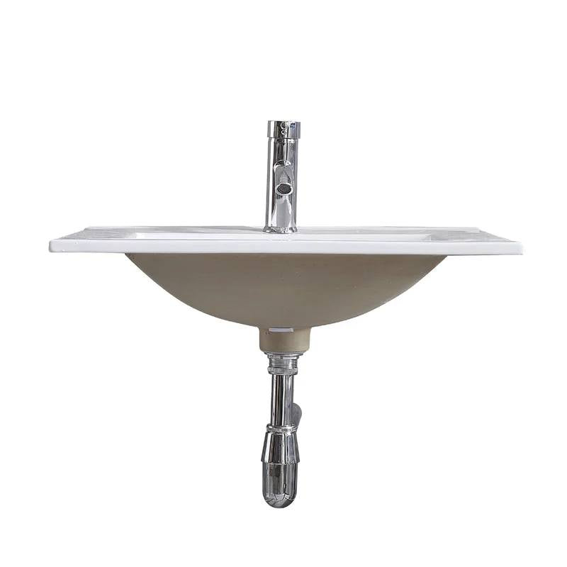 32" White Ceramic Rectangular Drop-in Bathroom Sink with Faucet and Overflow