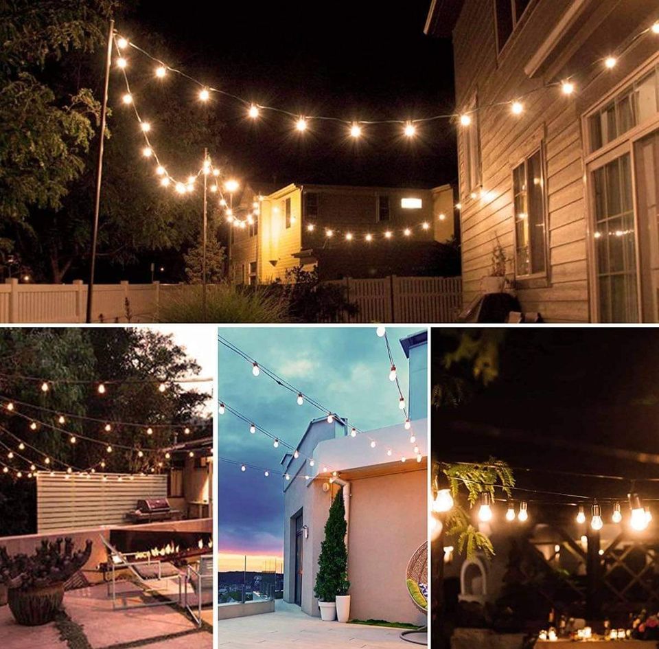 Outdoor String Lights, 48FT Patio Lights with 16 LED Shatterproof Bulbs