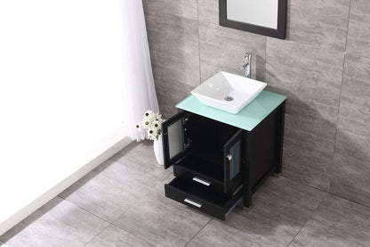 24 inch Modern Black Bathroom Vanity and Sink Combo Wood Cabinet White Square Ceramic Vessel