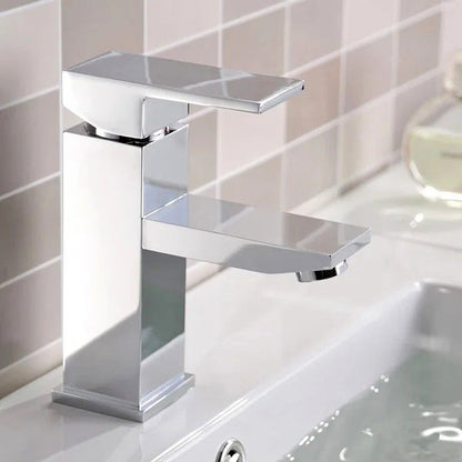 Dree Modern One Handle Single Hole Square Bathroom Sink Faucet Solid Brass in Polished Chrome