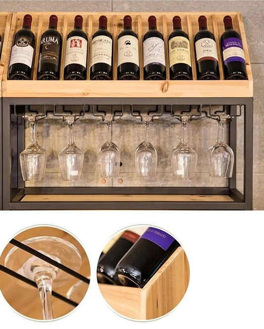 Industrial Standing Wine Rack Shelves with Glass Rack-A