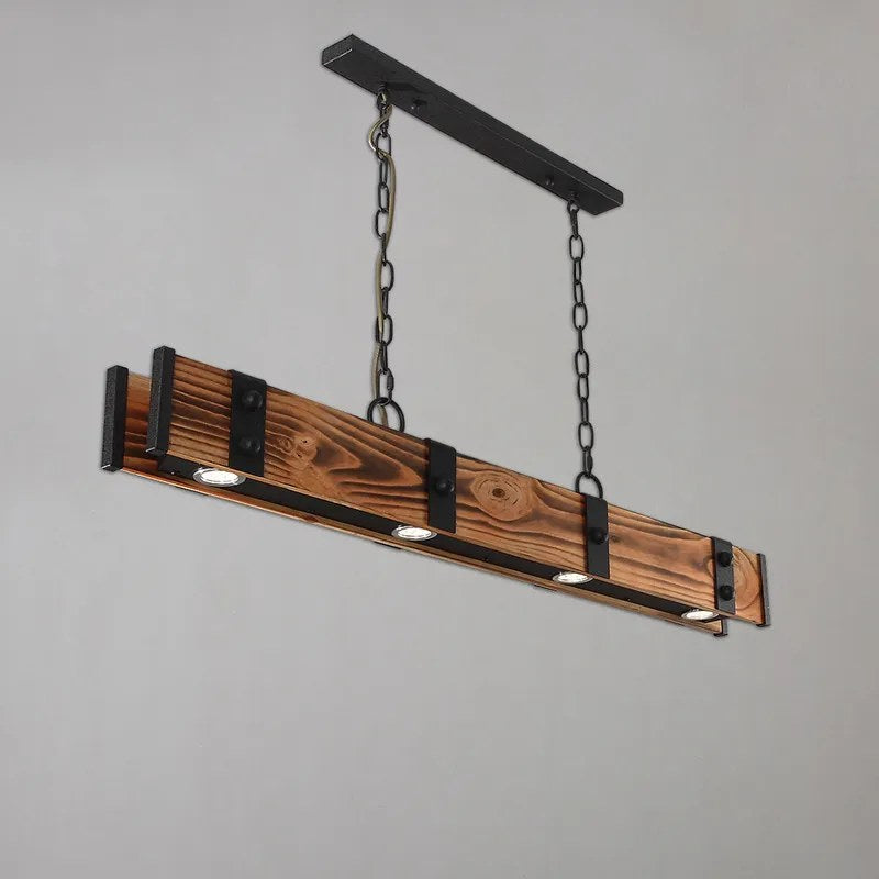 Rowen Rustic 4-Light LED Linear Rust Wood & Metal Island Pendant Light