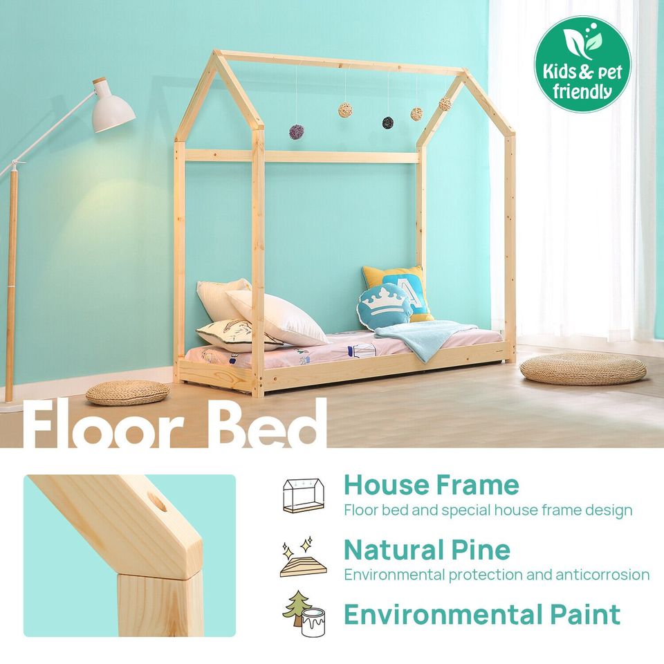 Twin Size House Bed Frame Premium Wood Children House Bed Frame