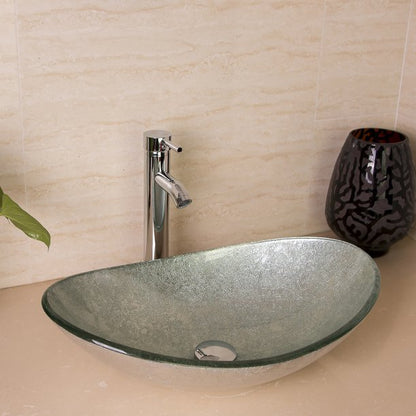 Bathroom Vanity Art Oval Glass Vessel Sink Basin (Faucet and Popup Drain Not Included)