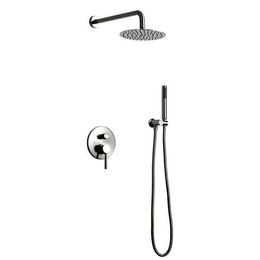 Modern 12" Wall Mounted Rain Shower System with Handheld Shower Set Solid Brass