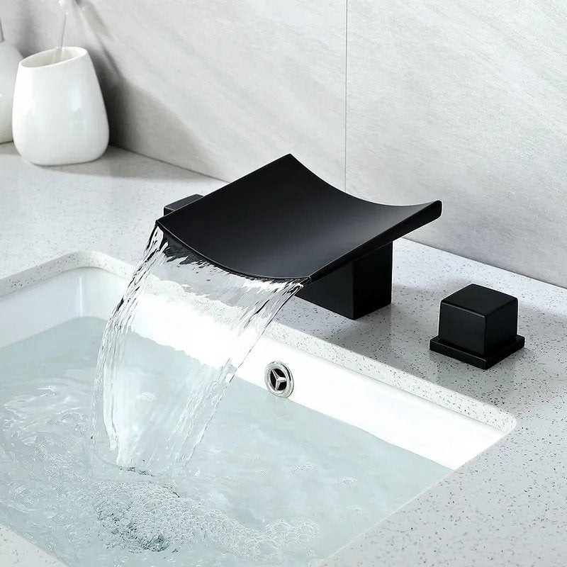 Grop Contemporary Double Handle Waterfall Widespread Bathroom Sink Faucet