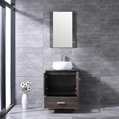 24" Modern Bathroom Vanity Wood Cabinet Modern Design with Mirror