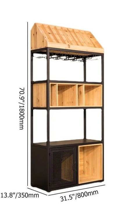 Industrial Standing Wine Rack Shelves with Glass Rack-A