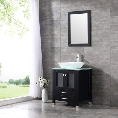 24 inch Modern Black Bathroom Vanity and Sink Combo Wood Cabinet White Square Ceramic Vessel