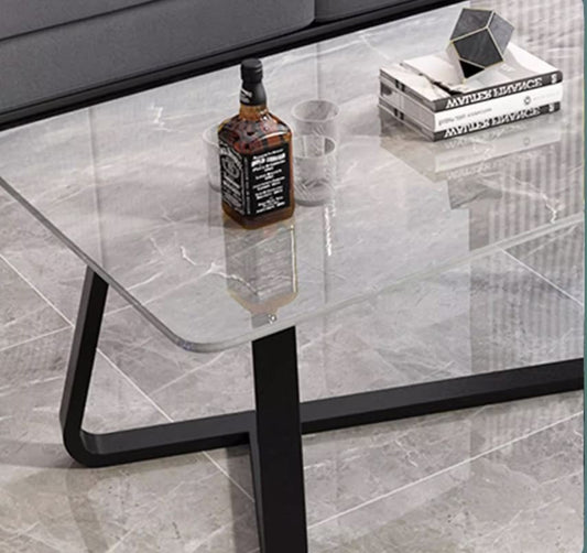 39" / 47" Modern Sintered Stone Top Minimalist Coffee Table In Gray with Black Metal Steel Frame