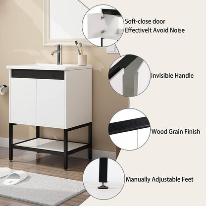 24" Modern Knob Free Design Bathroom Cabine Vanity (Cabinet only, Sink not included)