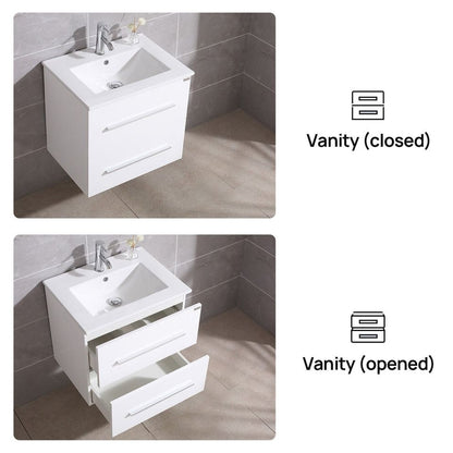 24" Wall Mounted Bathroom Vanity Floating Cabinet w/ Sink Top Faucet White