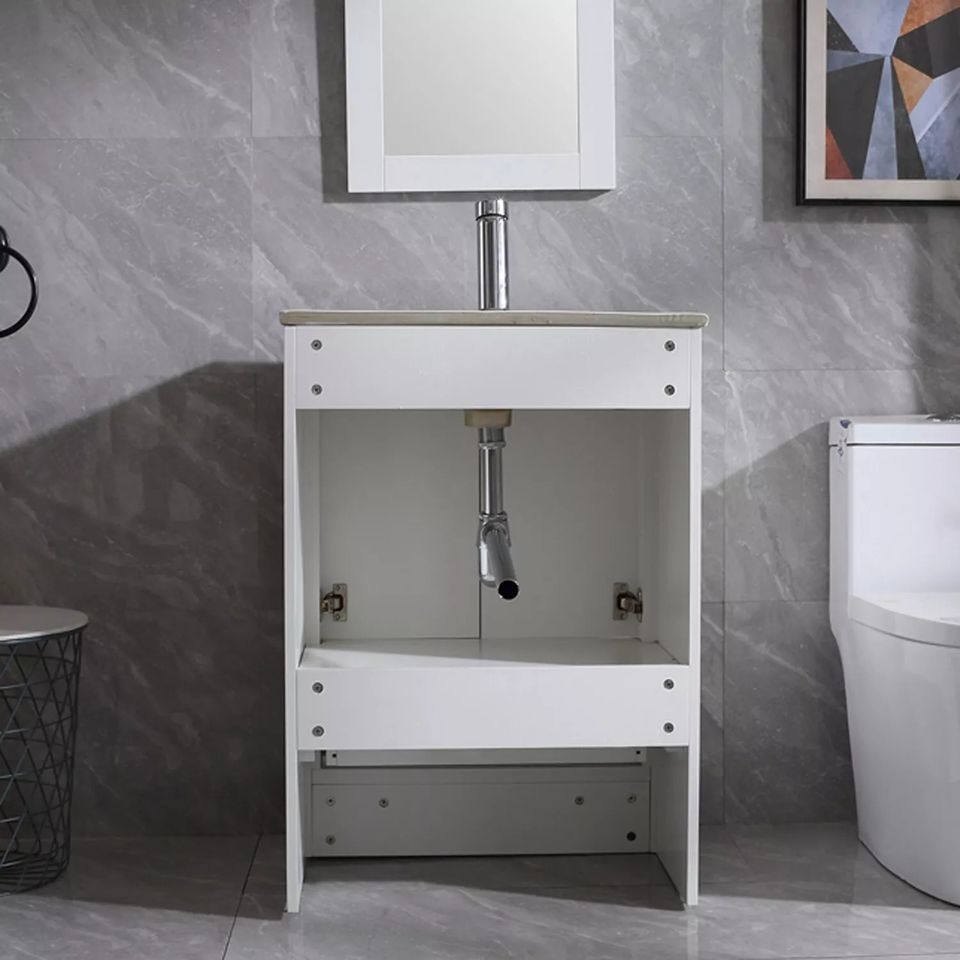 24" Bathroom Vanity White Single Storage Cabinet Undermount Ceramic Sink Set w/ Mirror