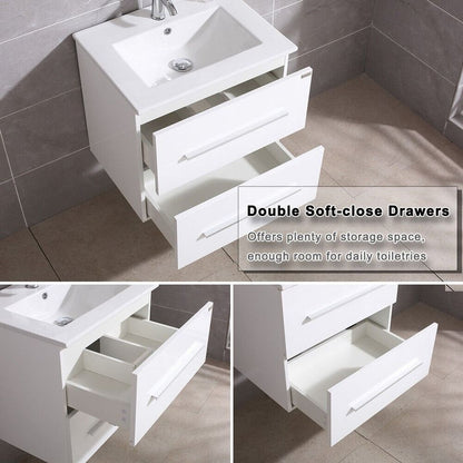 24" Wall Mounted Bathroom Vanity Floating Cabinet w/ Sink Top Faucet White