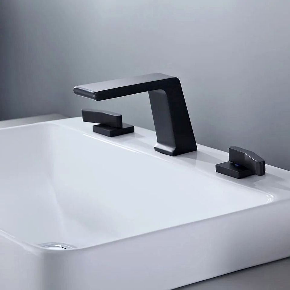 Contemporary Matte Black Waterfall Double-Handle Widespread Sink Faucet Solid Brass