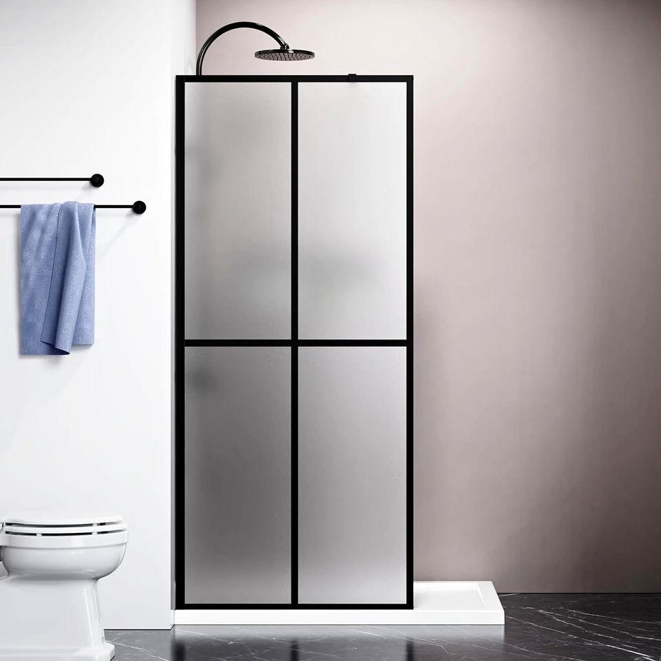 34" X 72" Shower Door Frosted Tempered Glass Framed Shower Screen, Matte Black Finish