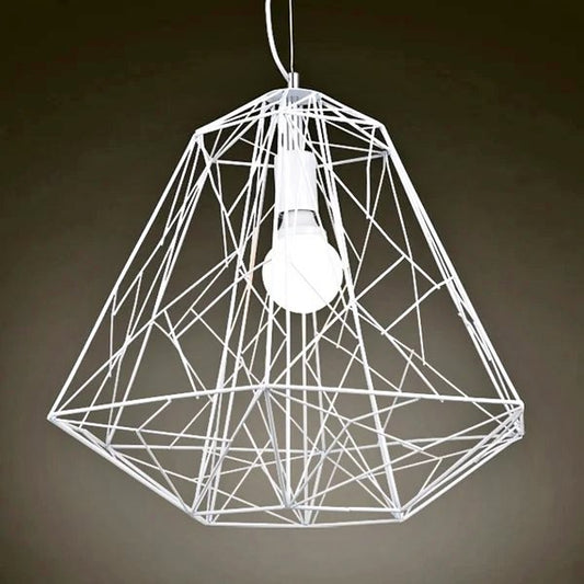 Modern Single-Light Geometric Metal Cage Ceiling Pendant Light in White