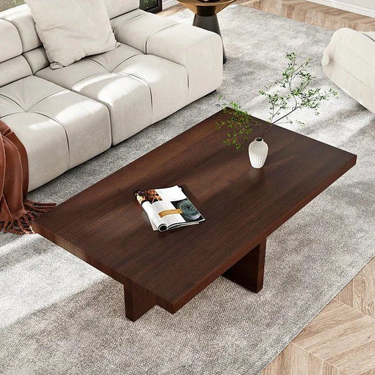 47.2" Pine Wood Coffee Table Rectangle-shaped in Natural/Walnut with Abstract Base