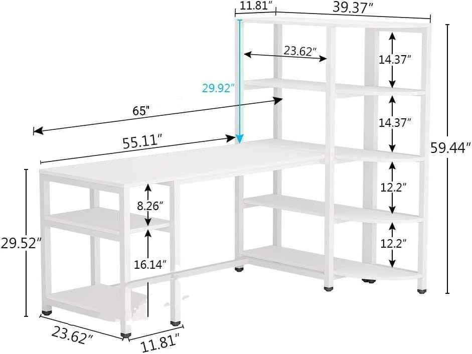 Modern Computer Desk with 5 Tier Storage Shelves