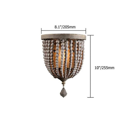 1-Light Wood Beaded Decorative Indoor Wall Sconce in Distressed Gray