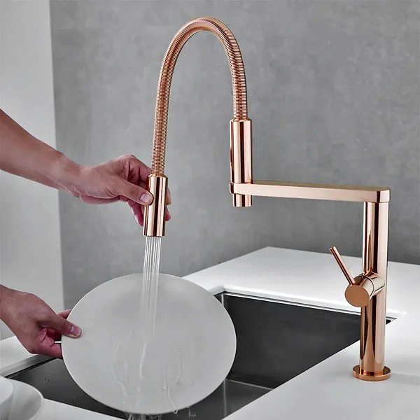 Rose Gold Single Hole High Arc Magnetic Kitchen Faucet Dual-function Spray