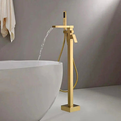 Modern Waterfall Bathroom Tub Faucet with Handheld Spray Solid Brass in Different Finishes