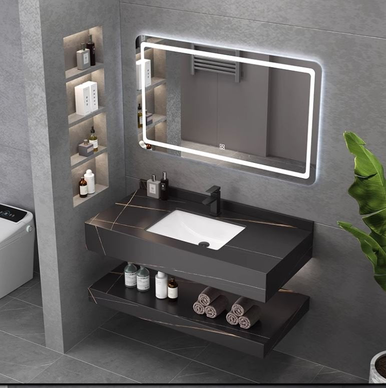 36" Floating Bathroom Vanity Set Undermount Sink White/Black/Grey (W/ Faucet, LED Mirror)