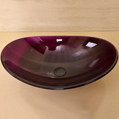 Tempered Oval Glass Vessel Sink Basin, Purple (Faucet and Pop-up Drain Not Included)