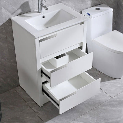 24" Bathroom Vanities Free Standing Cabinet Storage w/Drawers & Sink Set White