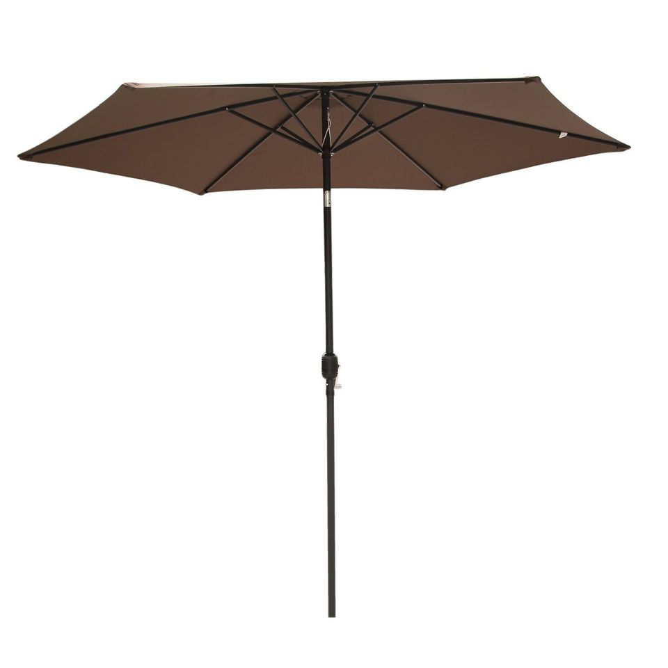 10FT 6 Ribs Outdoor Garden Sun Proof Umbrella w/ Crank Tilt, Red/Dark Green/Brown