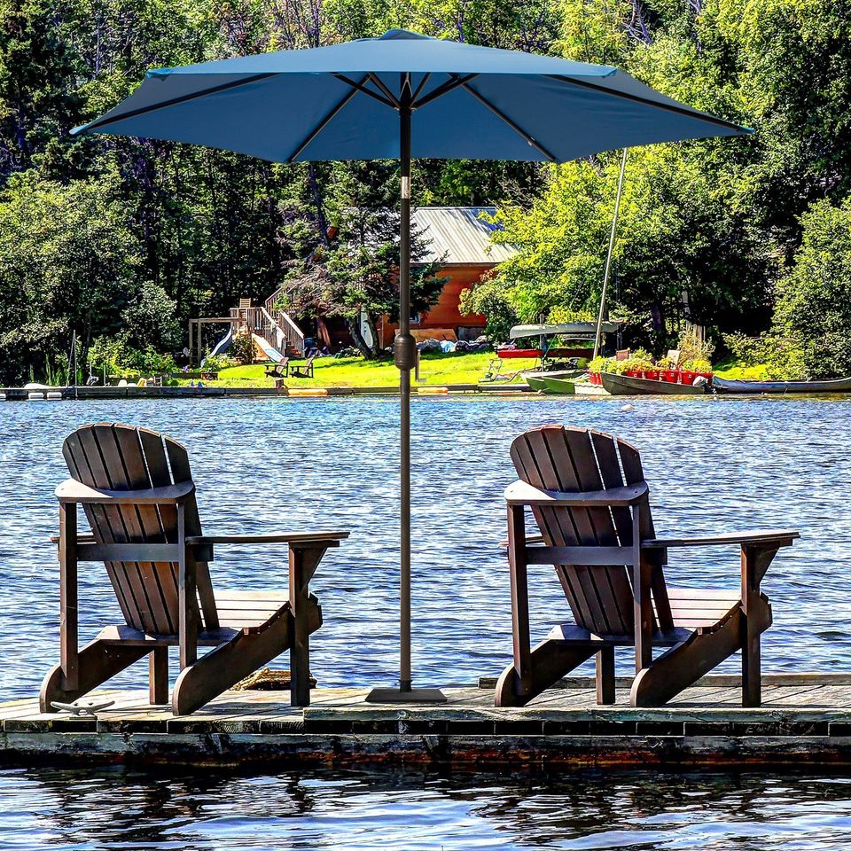 8ft Outdoor Patio Sunshades Garden Sun Proof Umbrella w/ Crank, Tilt Push Button Brown/Green/Blue