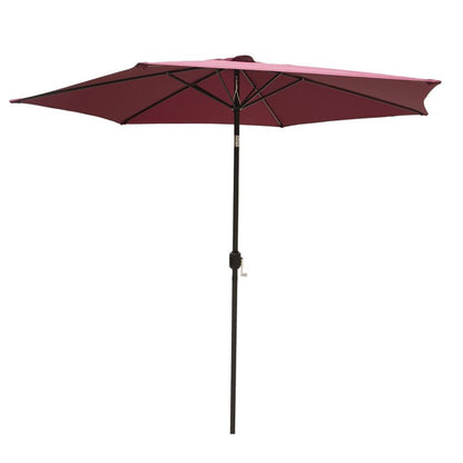 10FT 6 Ribs Outdoor Garden Sun Proof Umbrella w/ Crank Tilt, Red/Dark Green/Brown