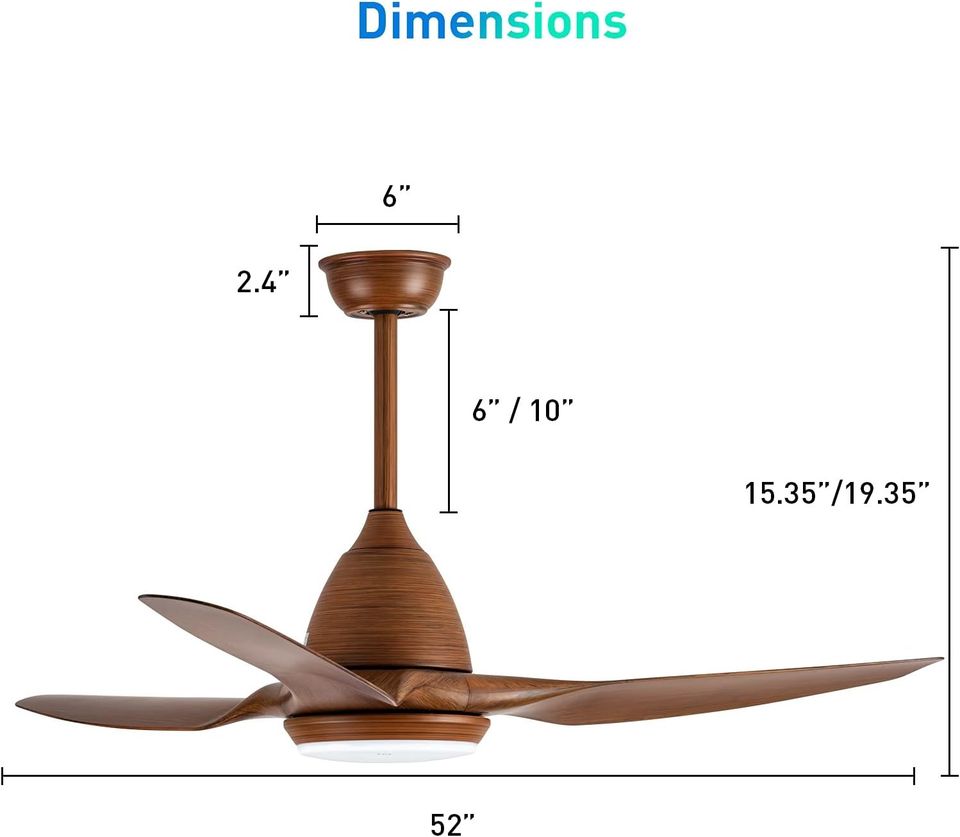 52-in 3 Blades 6 Speeds Noiseless Reversible DC Motor Ceiling Fan w/ 3-Color LED Lights and Remote