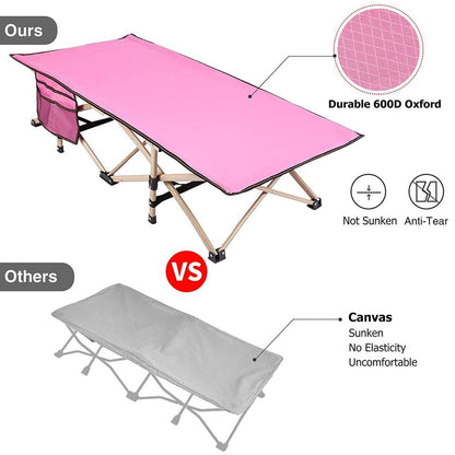 REDCAMP Folding Kids Cot for Sleeping, Portable Child Toddler Cot for Camping, Pink 53''x26''