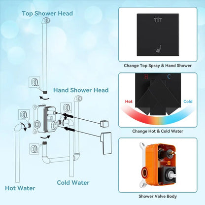 12 inch Matt Black Shower System with Handheld Shower