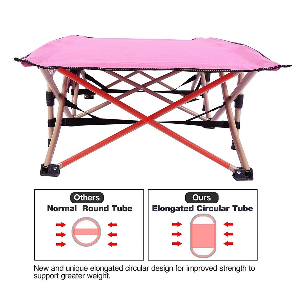 REDCAMP Folding Kids Cot for Sleeping, Portable Child Toddler Cot for Camping, Pink 53''x26''