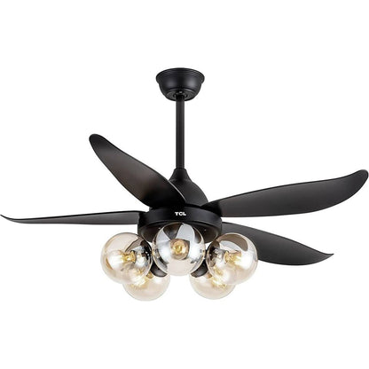 48" Black Ceiling Fan with Lights Remote Control with 5 glass lampshades for LED Bulb