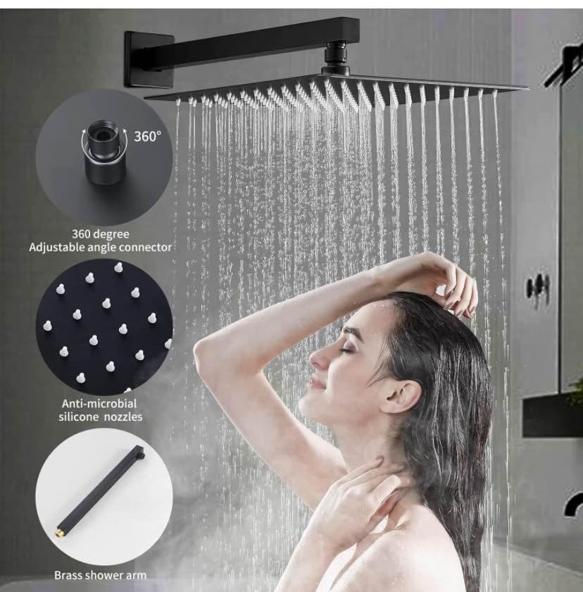 12 inch Matt Black Shower System with Handheld Shower