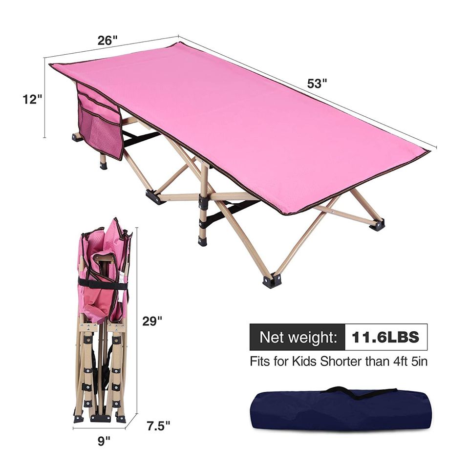 REDCAMP Folding Kids Cot for Sleeping, Portable Child Toddler Cot for Camping, Pink 53''x26''