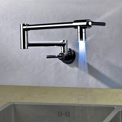 Wall Mounted LED Double-Handle Swing Arm Pot Filler Kitchen Faucet Cold Only in Polished Chrome