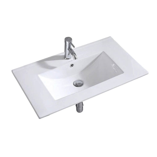 32" White Ceramic Rectangular Drop-in Bathroom Sink with Faucet and Overflow